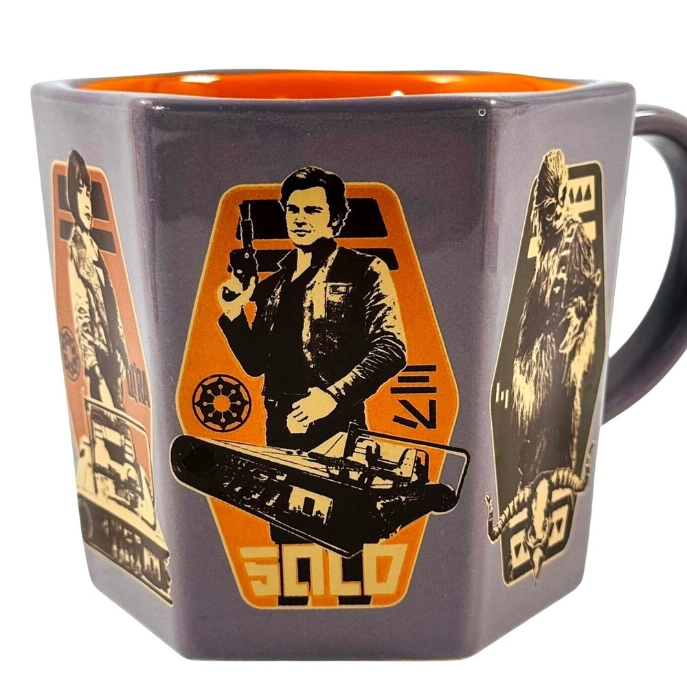 Disney Star Wars Movie Hexagon Mug Sci-Fi Purple Orange Han Solo Lando Chewbacca